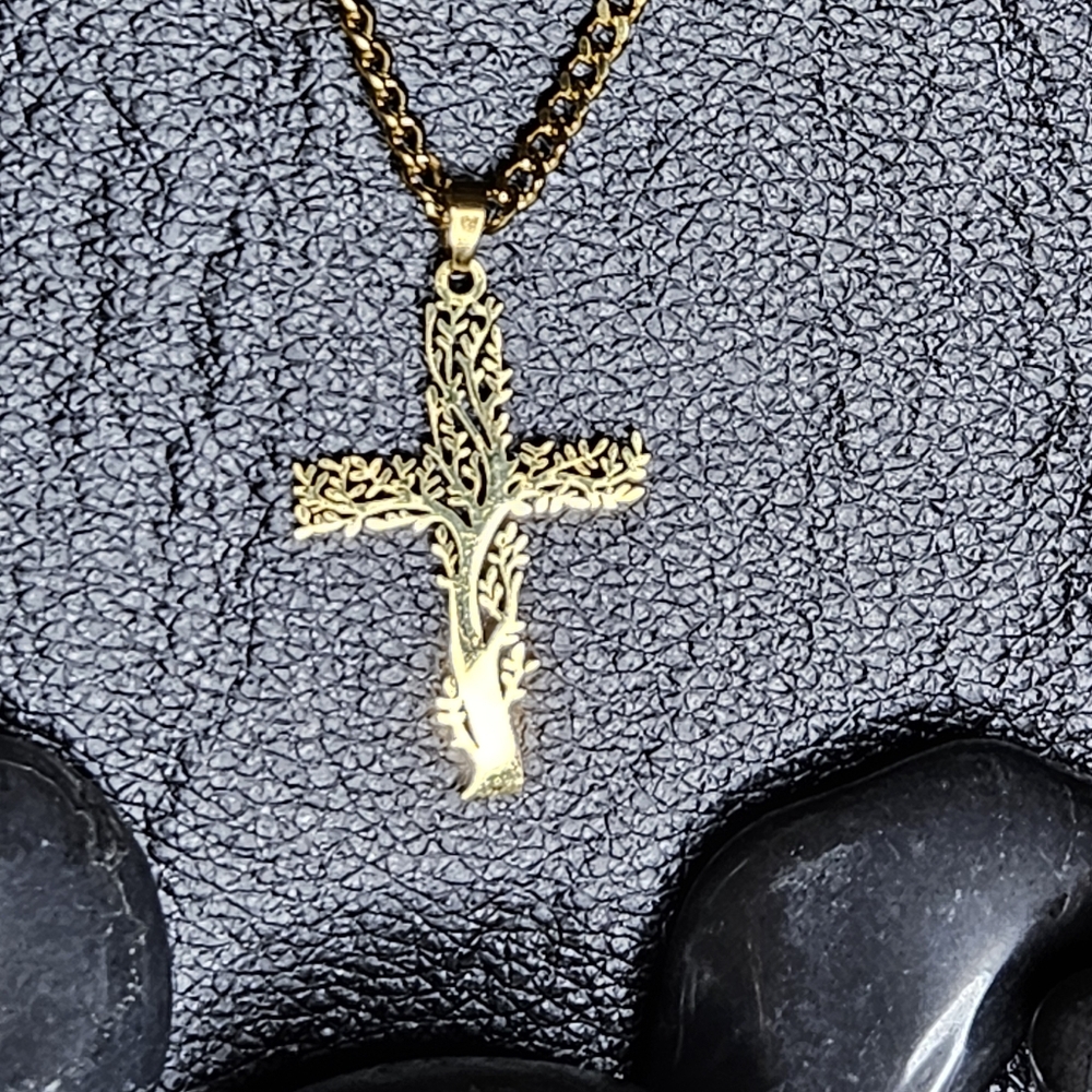 Gold Tree Of Life Cross Pendant